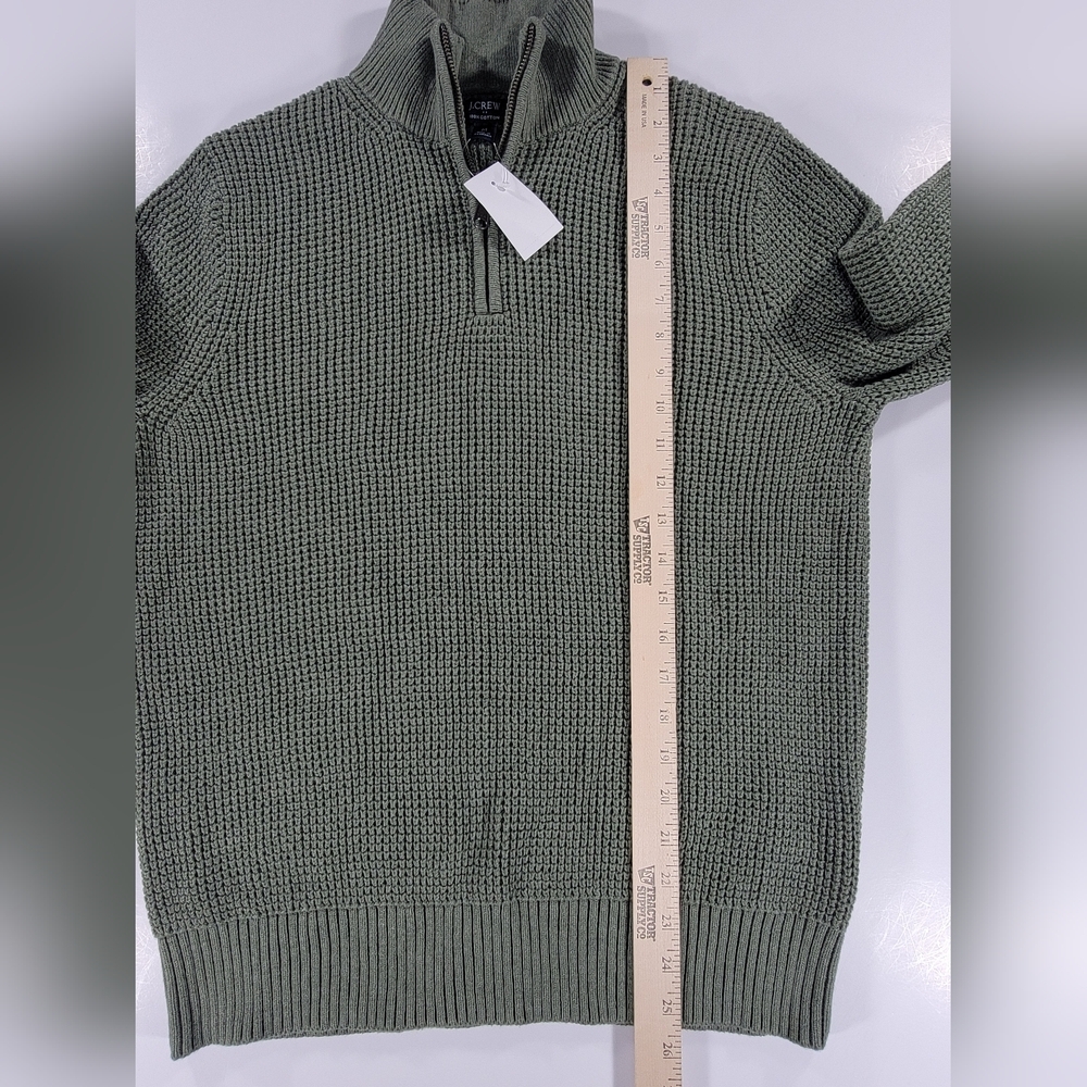 NWT J Crew Sweater Mens Medium Green Waffle Knit 1/4 Zip Pullover Preppy NEW - Picture 6 of 11